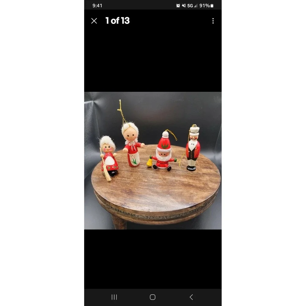 Vintage Small Wooden Christmas Ornaments Lot Of 4